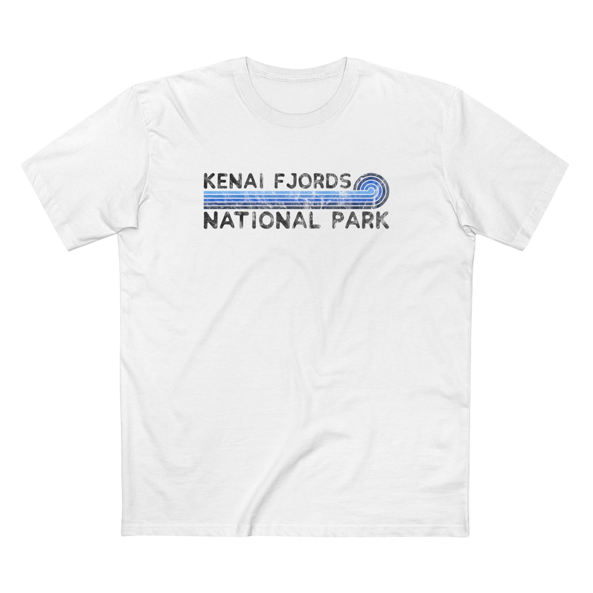 Kenai Fjords National Park T-Shirt - Blue Vintage Stretched Sunrise in White