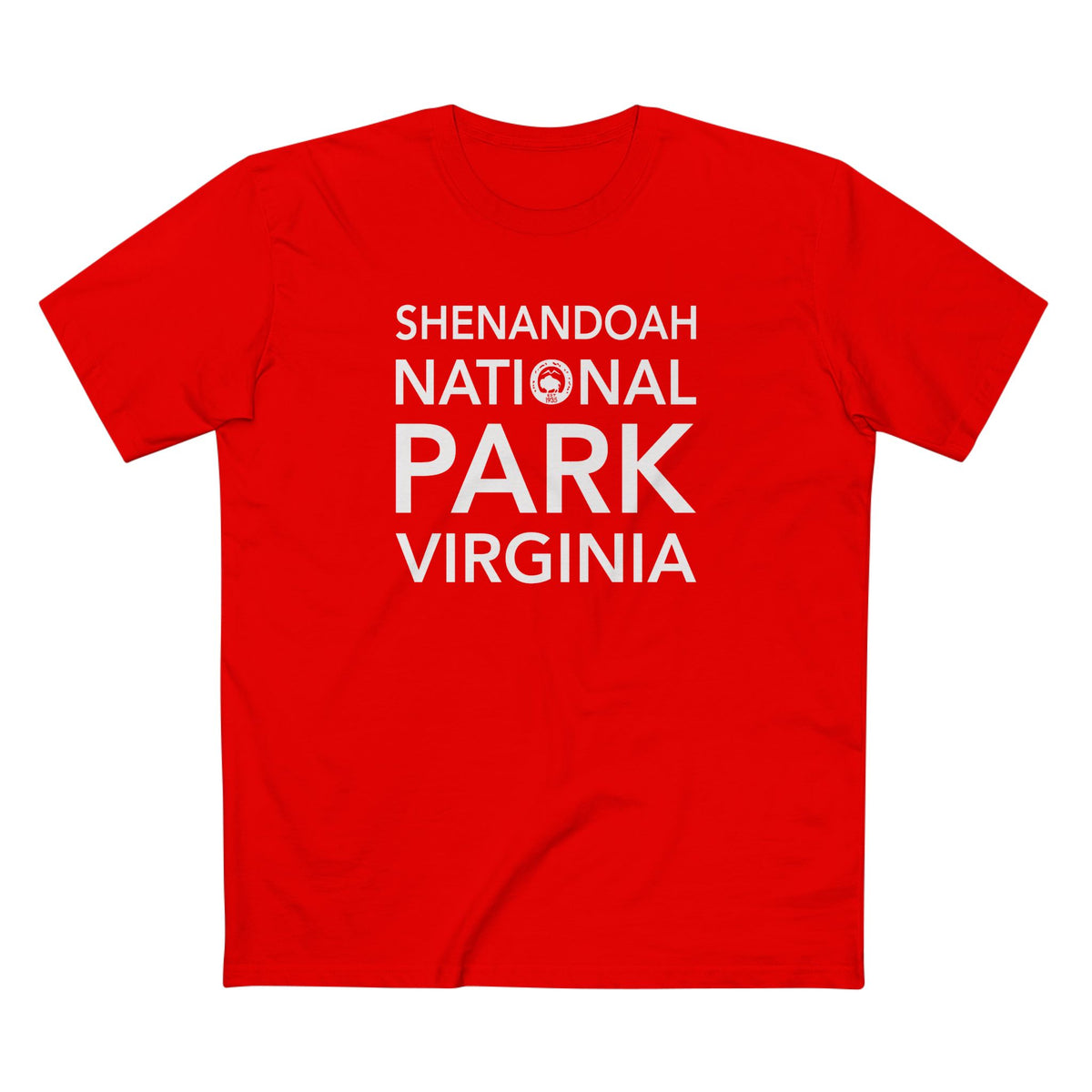 Shenandoah National Park T-Shirt Block Text in Red