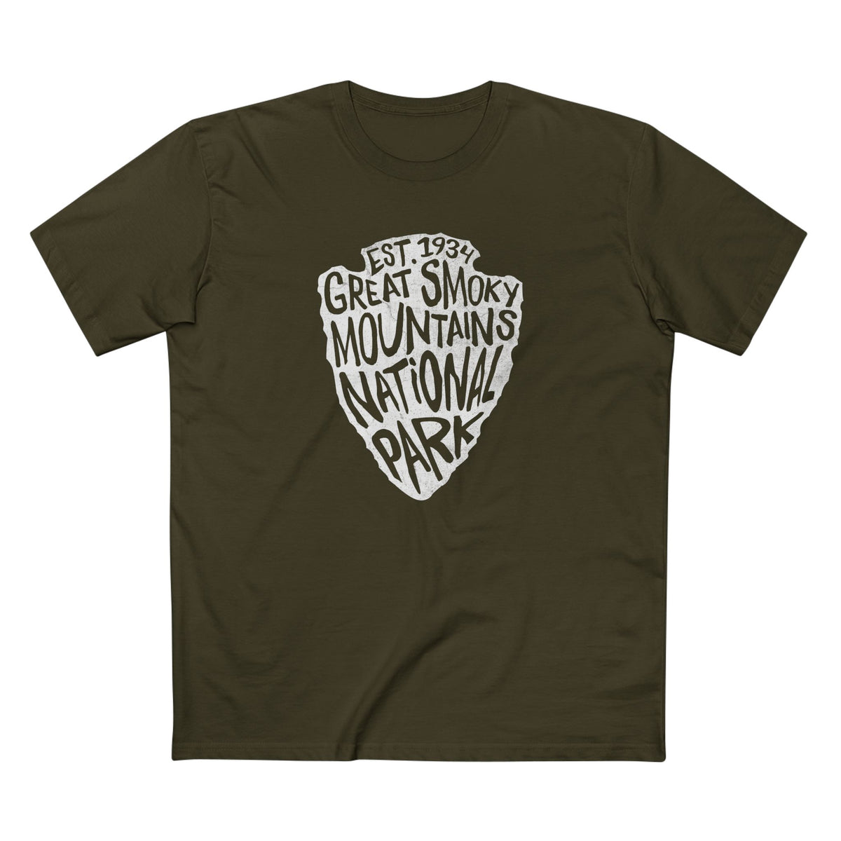 Great Smoky Mountains National Park T-Shirt - Arrowhead Design in Army