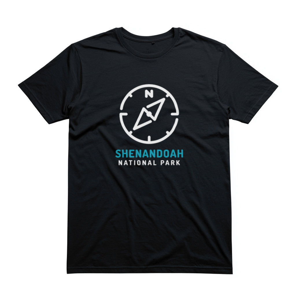 Shenandoah National Park T-Shirt Compass Design in Black