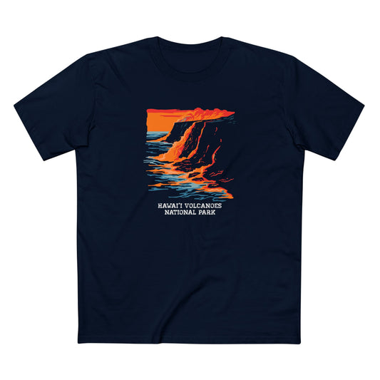 Hawaii Volcanoes National Park T-Shirt - Sea Lava Illustration in Navy