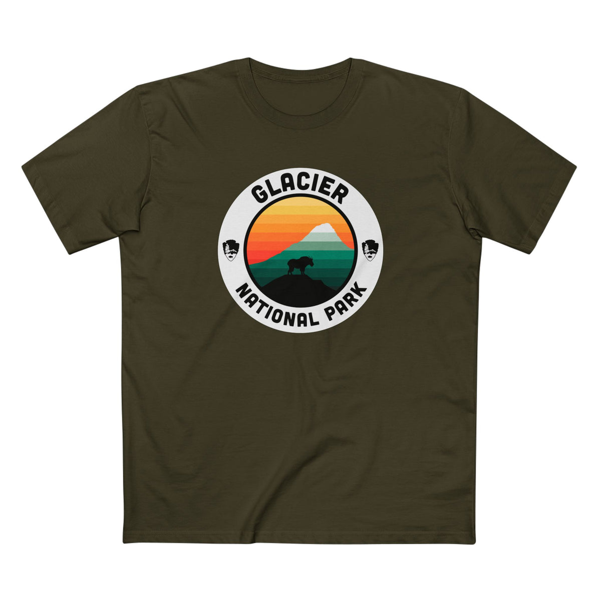 Glacier National Park T-Shirt - Round Badge Design in Army