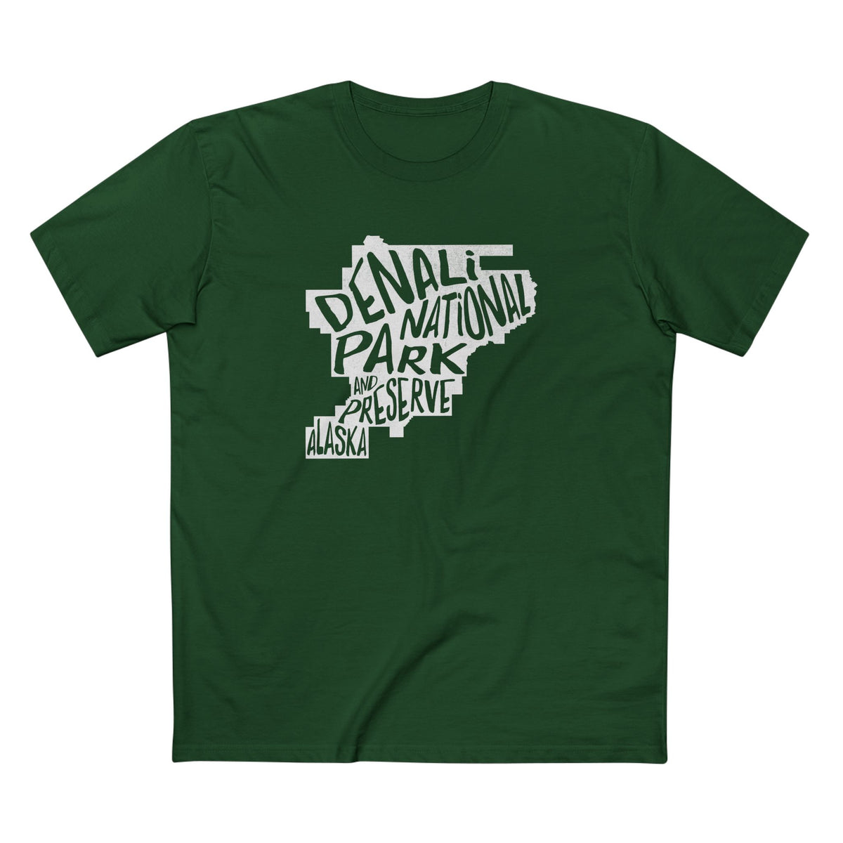 Denali National Park T-Shirt - Map in Forest Green