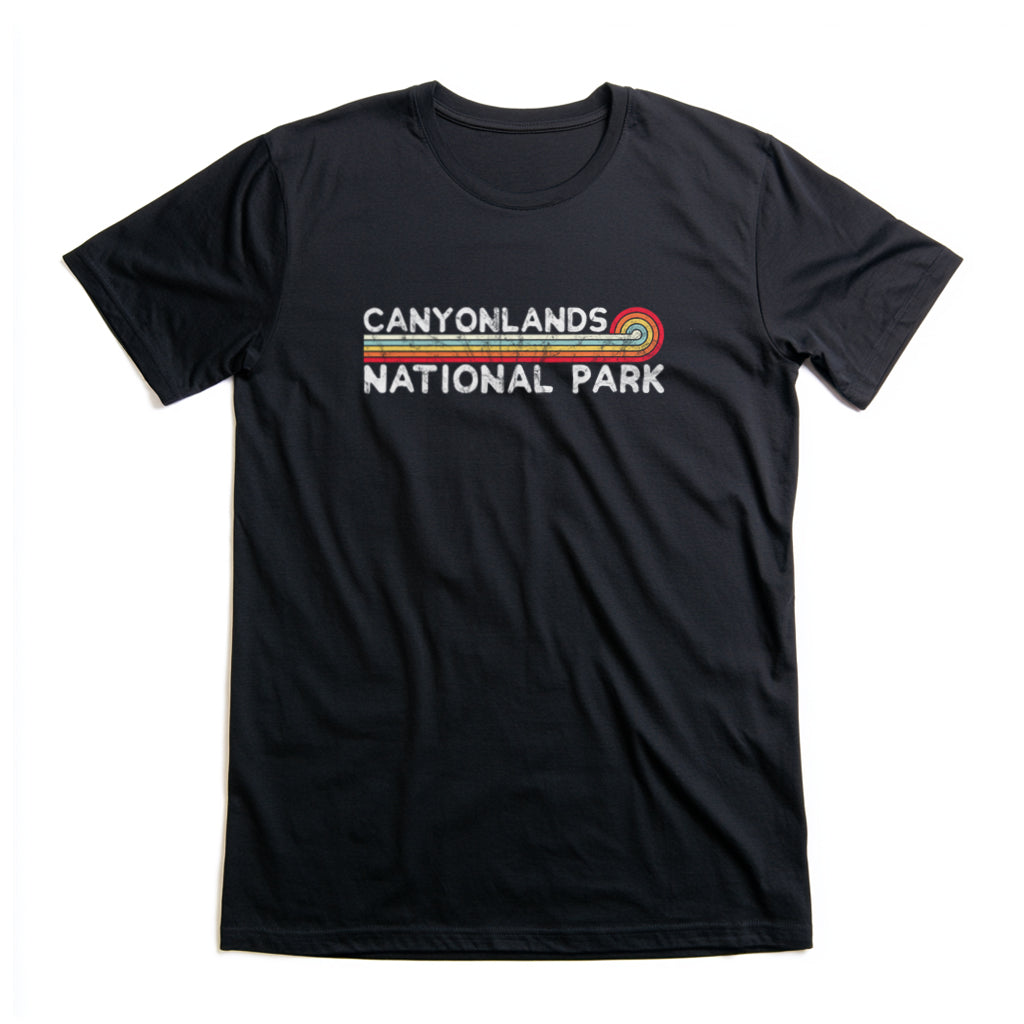 Canyonlands National Park T-Shirt - Vintage Stretched Sunrise in Black