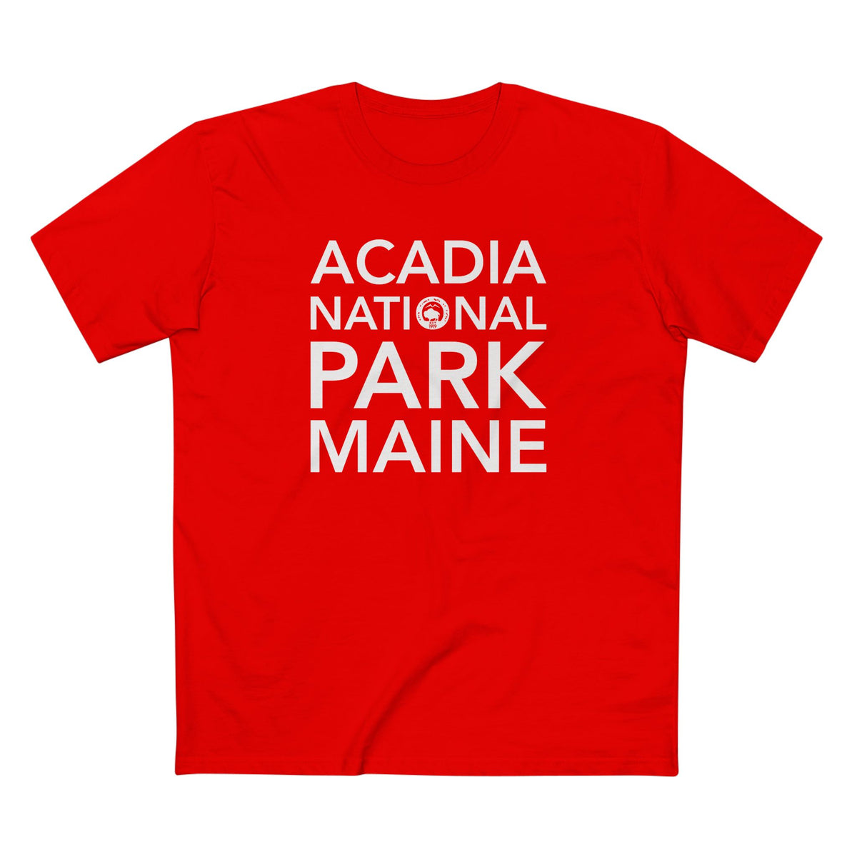 Acadia National Park T-Shirt Block Text in Red