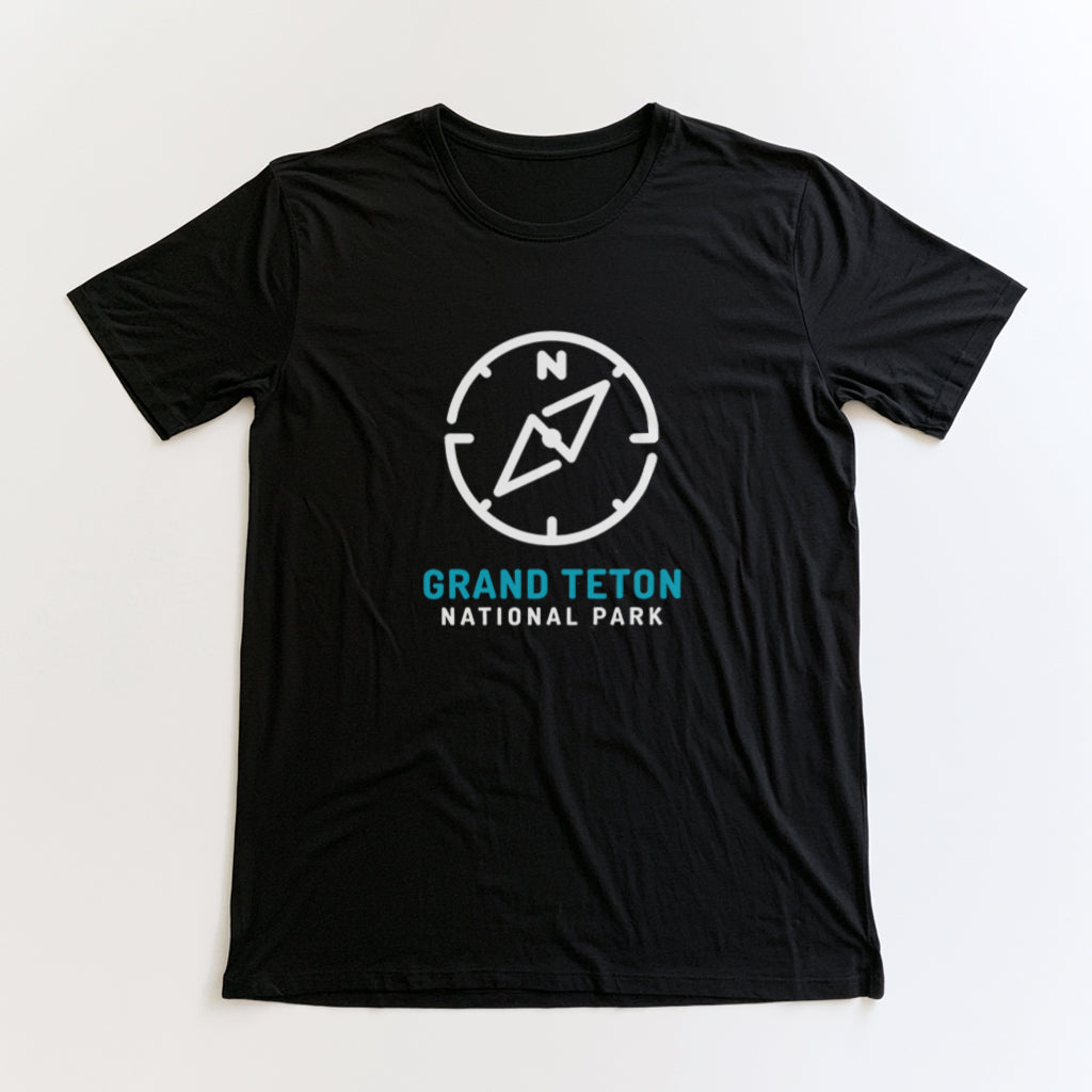 Grand Teton National Park T-Shirt Compass Design in Black