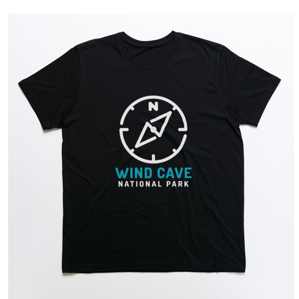 Wind Cave National Park T-Shirt Compass Design in Black
