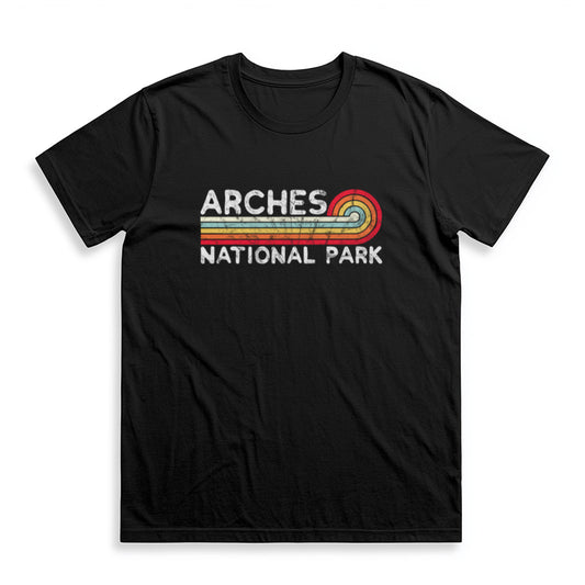 Arches National Park T-Shirt - Vintage Stretched Sunrise in Black