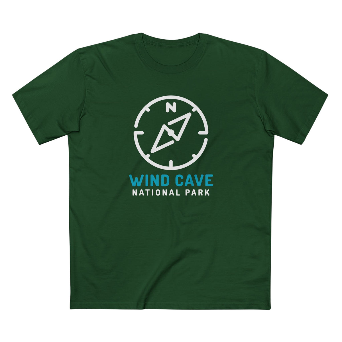Wind Cave National Park T-Shirt Compass Design in Forest Green