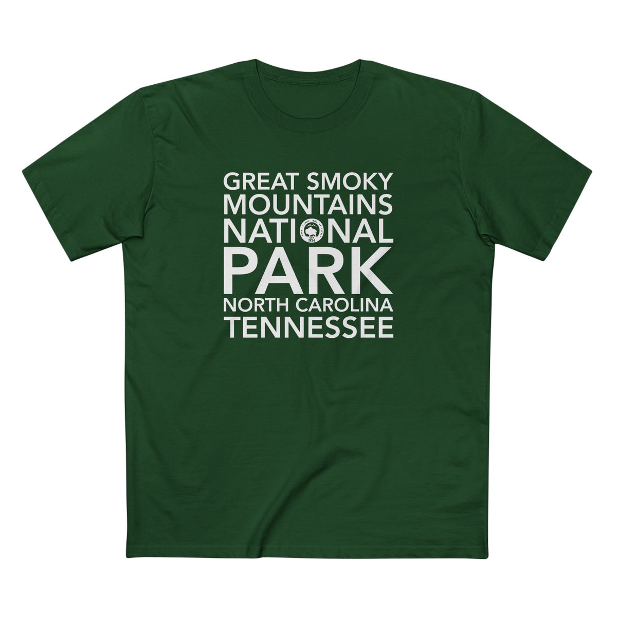Great Smoky Mountains National Park T-Shirt Block Text in Forest Green