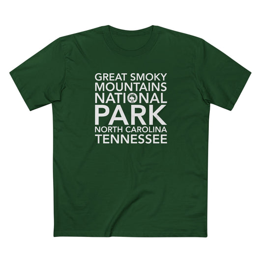 Great Smoky Mountains National Park T-Shirt Block Text in Forest Green