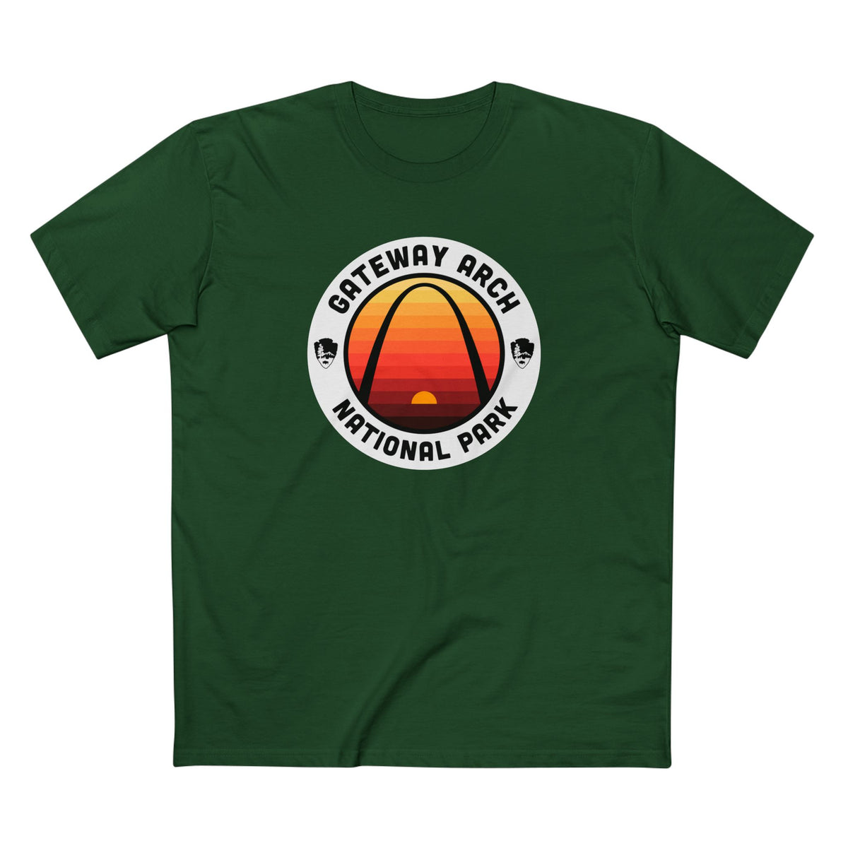 Gateway Arch National Park T-Shirt - Round Badge Design in Forest Green