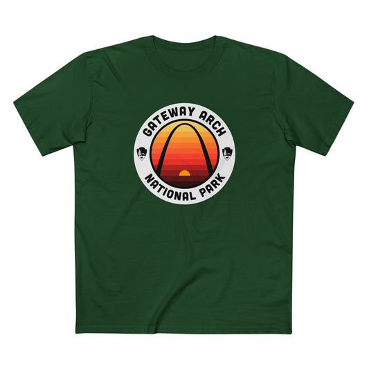 Gateway Arch National Park T-Shirt - Round Badge Design in Forest Green