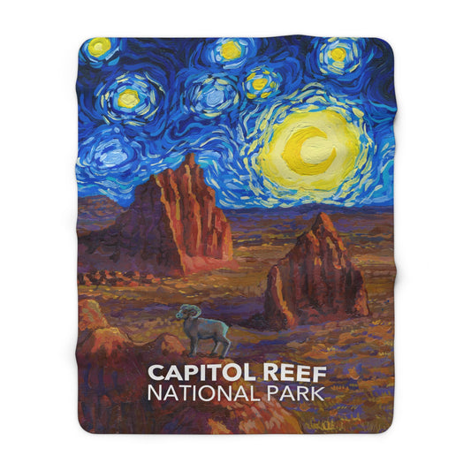 Capitol Reef National Park Sherpa Blanket - The Starry Night
