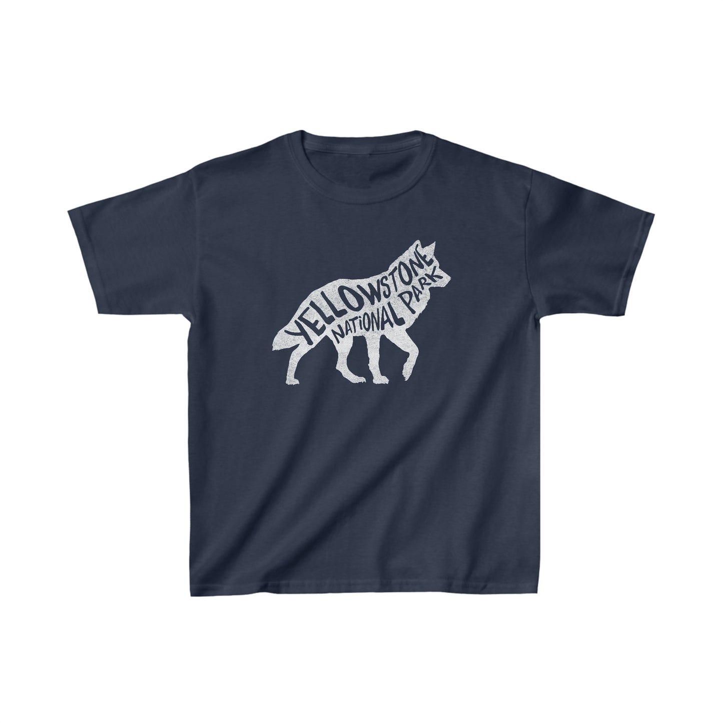 Yellowstone National Park Child T-Shirt - Wolf Chunky Text