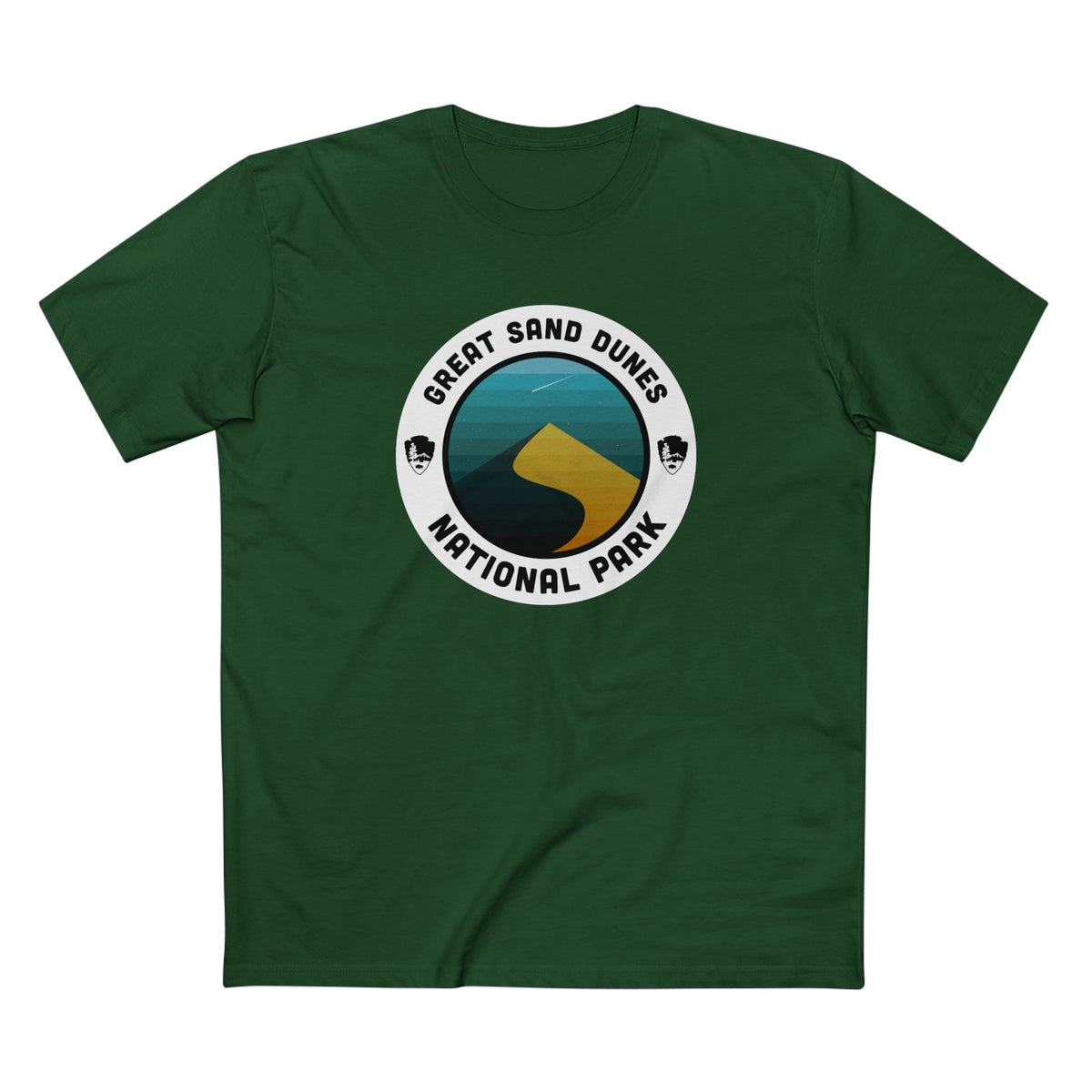 Great Sand Dunes National Park T-Shirt - Round Badge Design in Forest Green