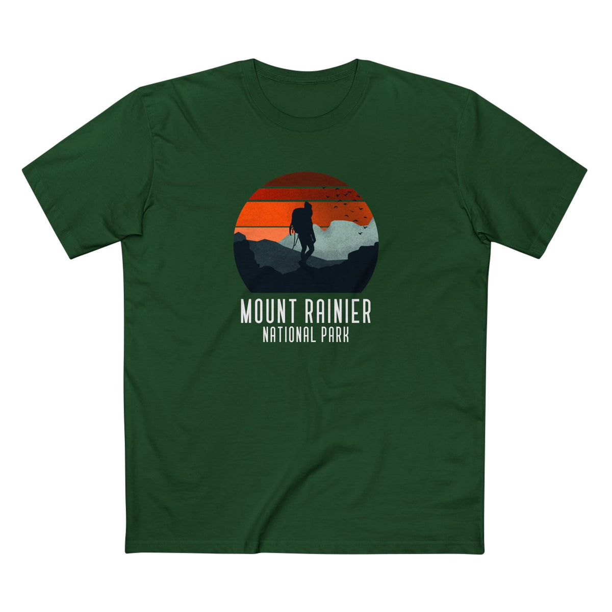 Mount Rainier National Park T-Shirt - Hiker Graphic in Forest Green
