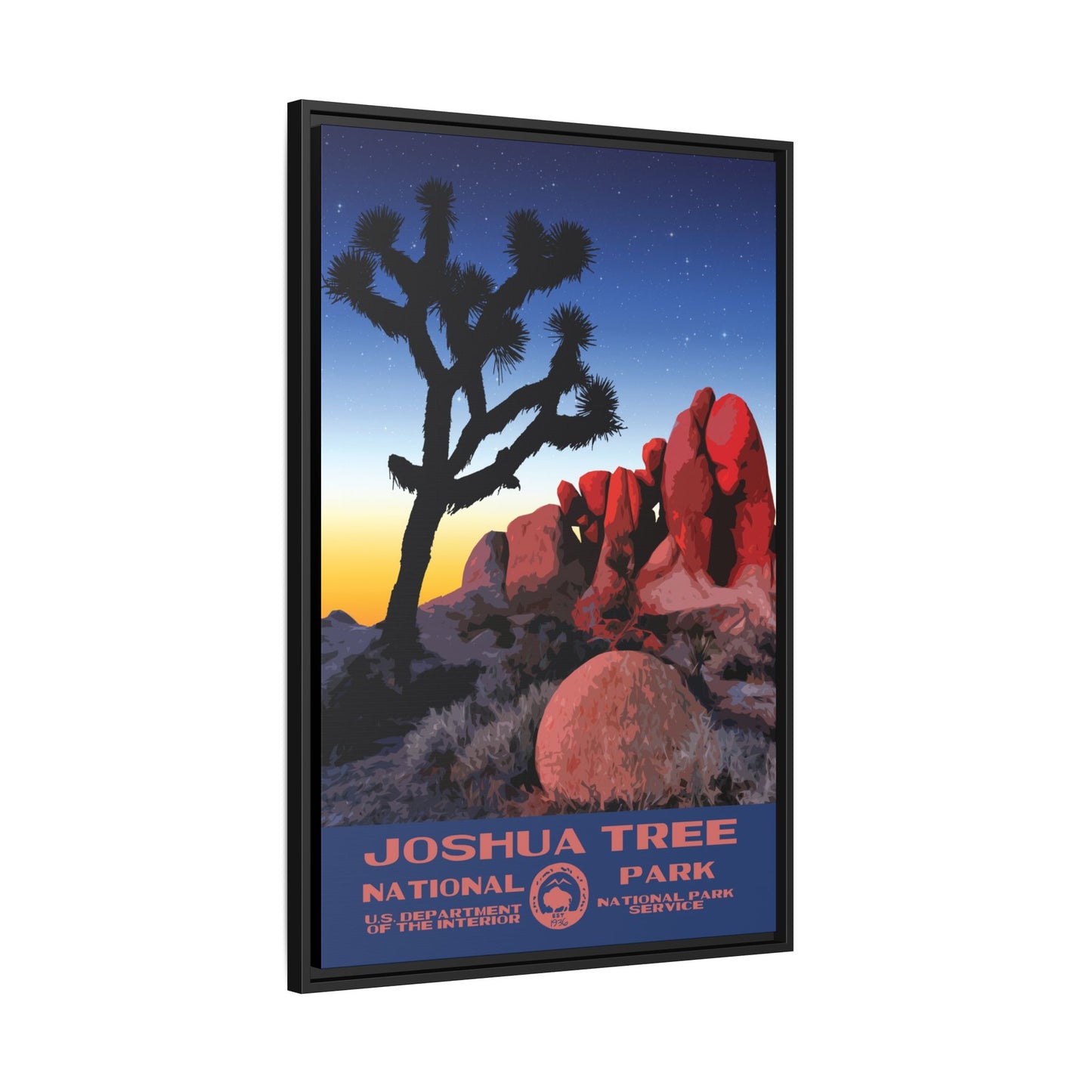 Joshua Tree National Park Framed Canvas - WPA Poster Sunset