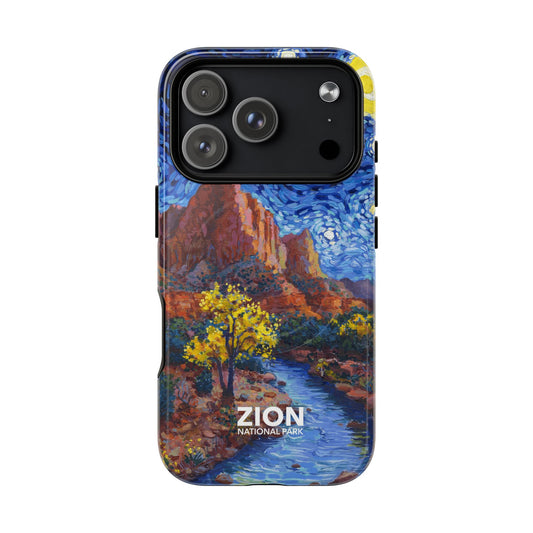 Zion National Park iPhone case with MagSafe featuring Starry Night artwork.