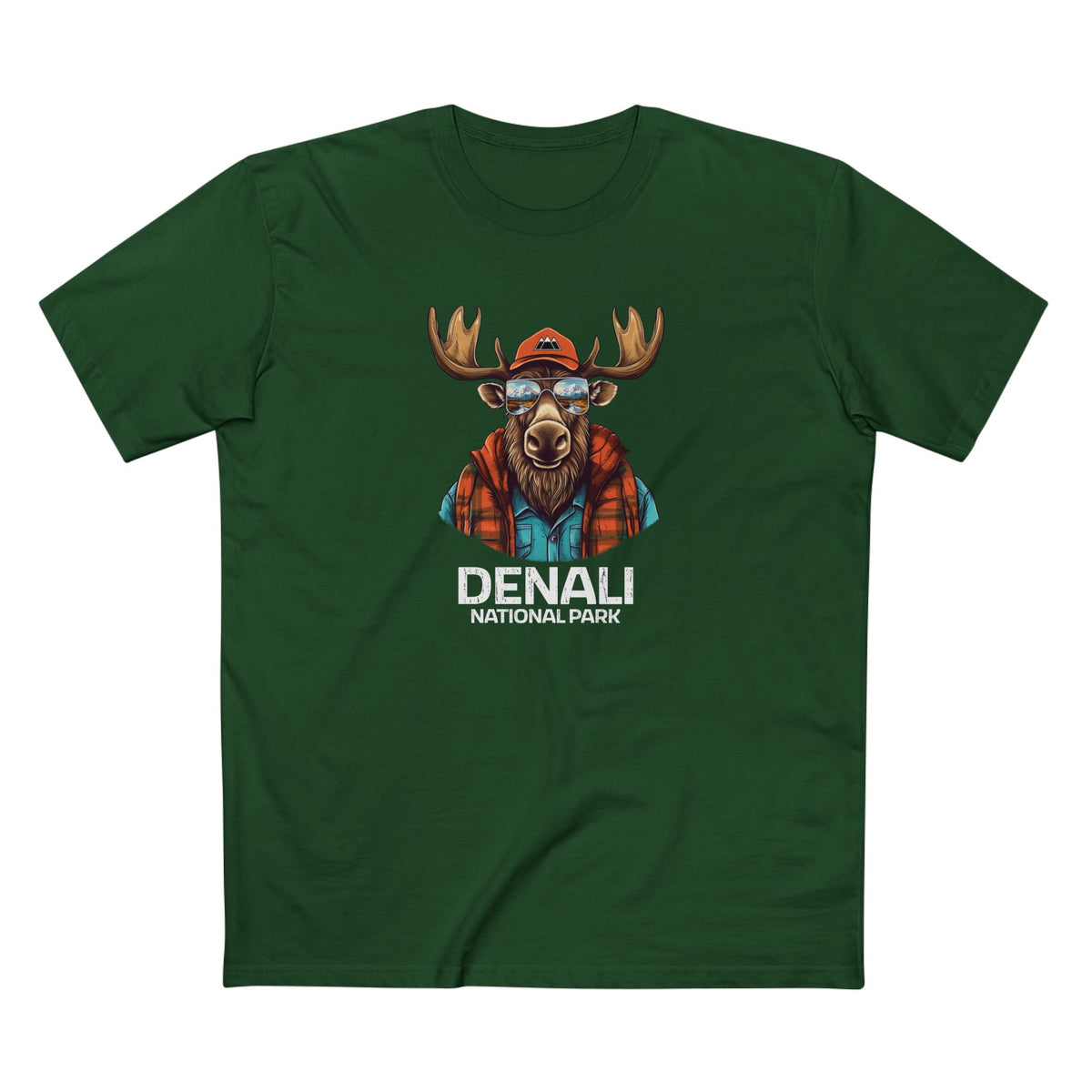 Denali National Park T-Shirt - Cool Moose in Forest Green