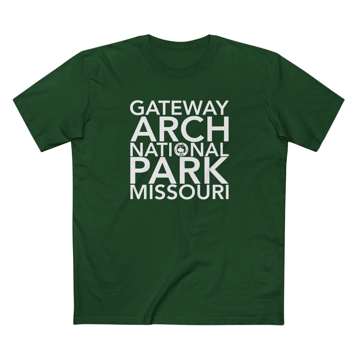 Gateway Arch National Park T-Shirt Block Text in Forest Green