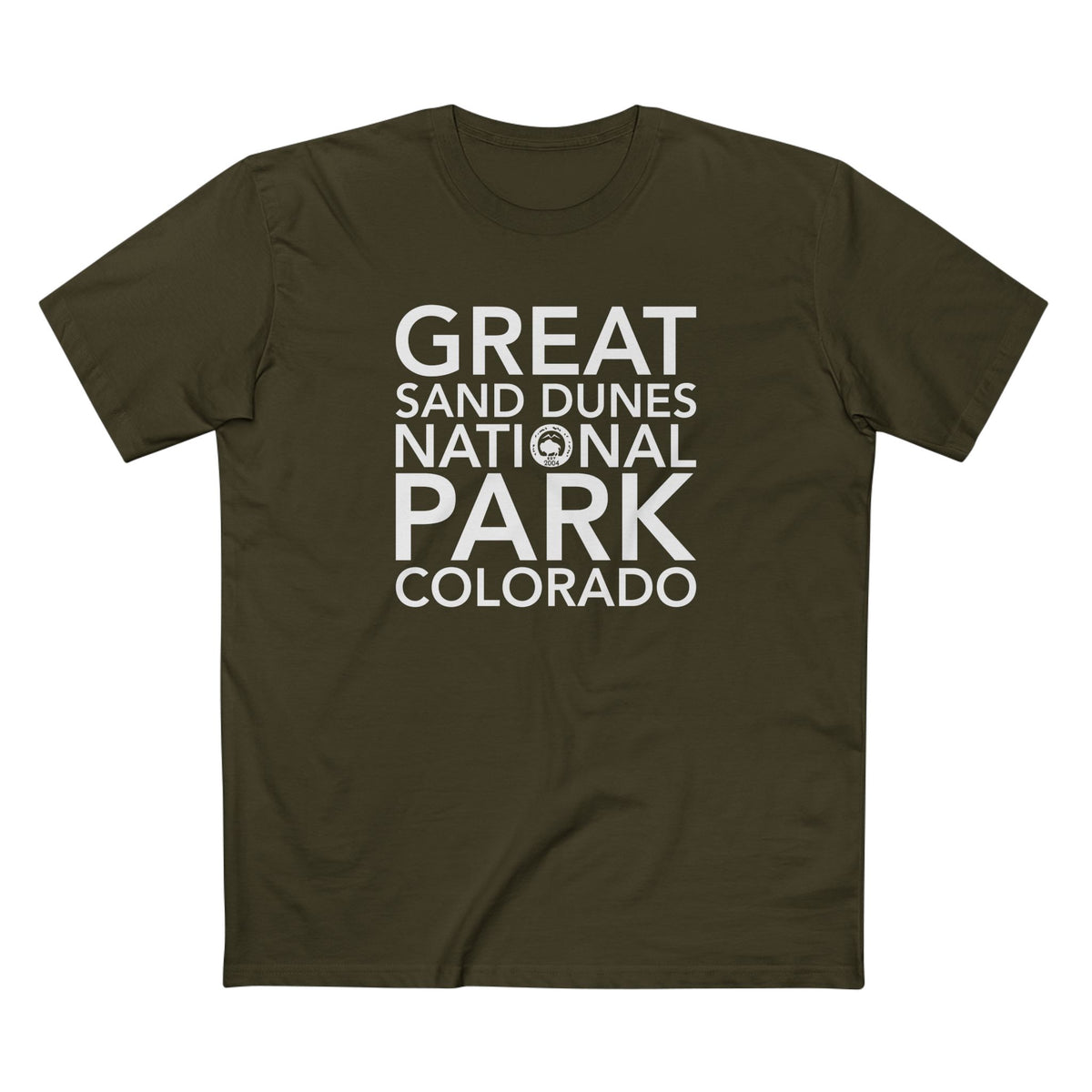 Great Sand Dunes National Park T-Shirt Block Text in Army