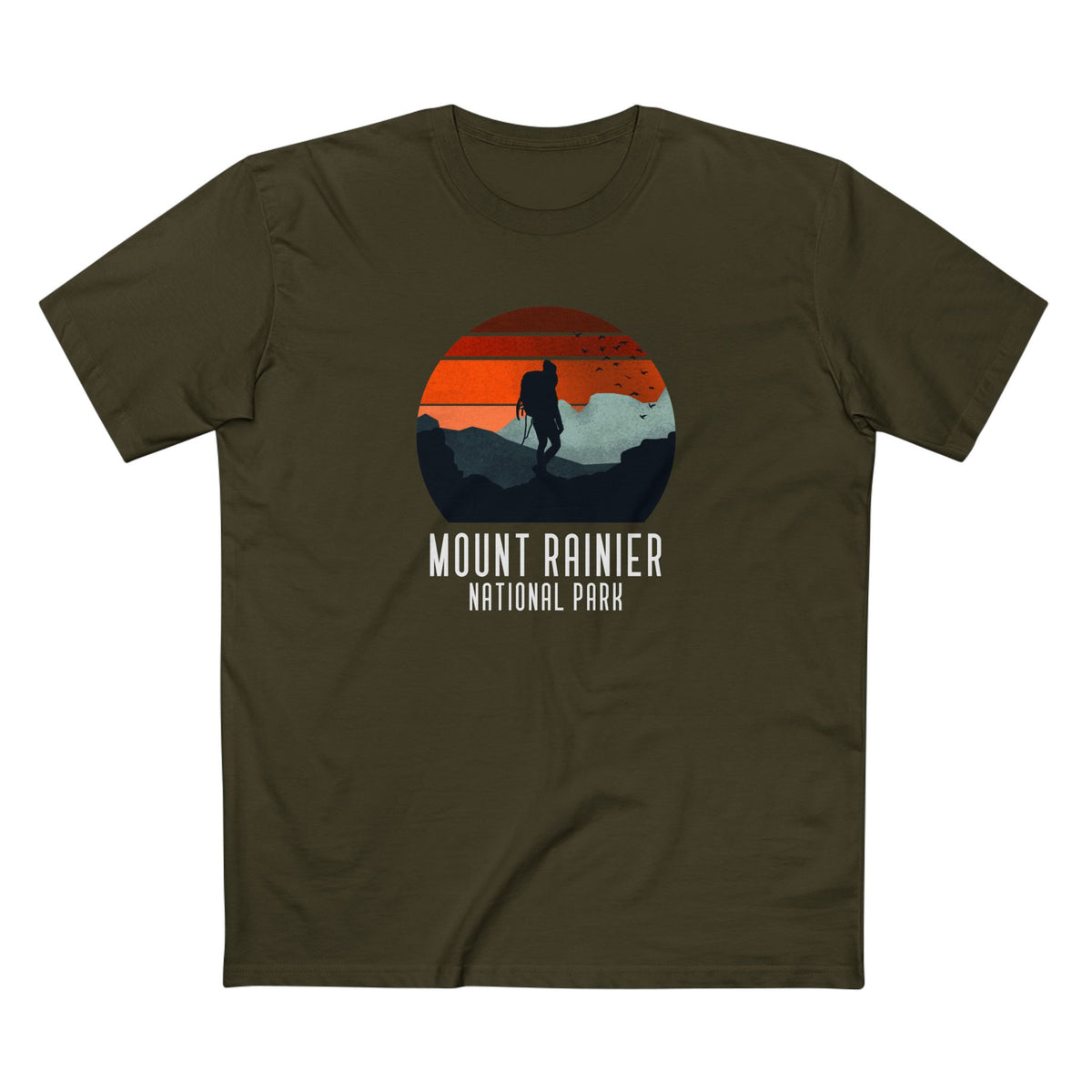 Mount Rainier National Park T-Shirt - Hiker Graphic in Army