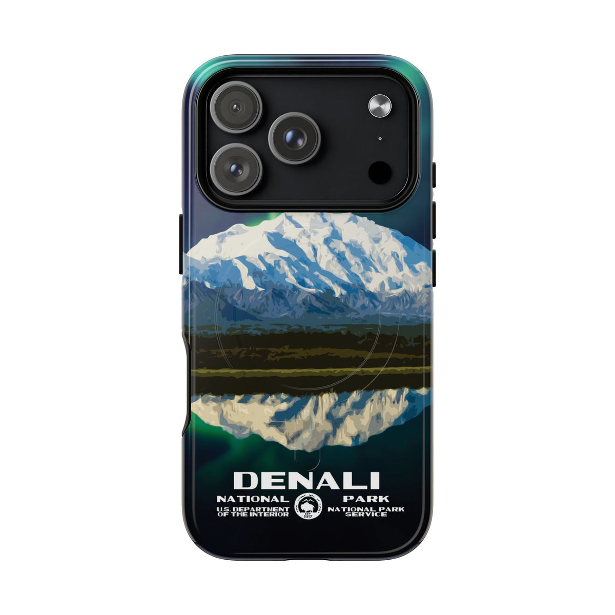 Denali National Park iPhone case with MagSafe featuring WPA-inspired artwork.