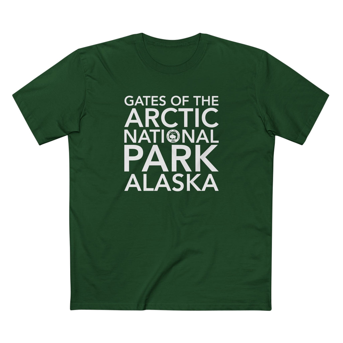 Gates of the Arctic National Park T-Shirt Block Text in Forest Green
