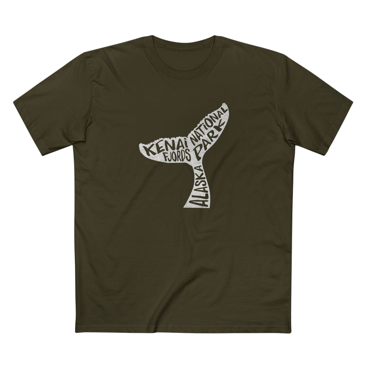 Kenai Fjords National Park T-Shirt - Whale Tail in Army