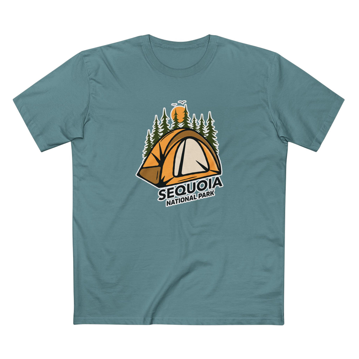 Sequoia National Park T-Shirt - Camping in Slate Blue