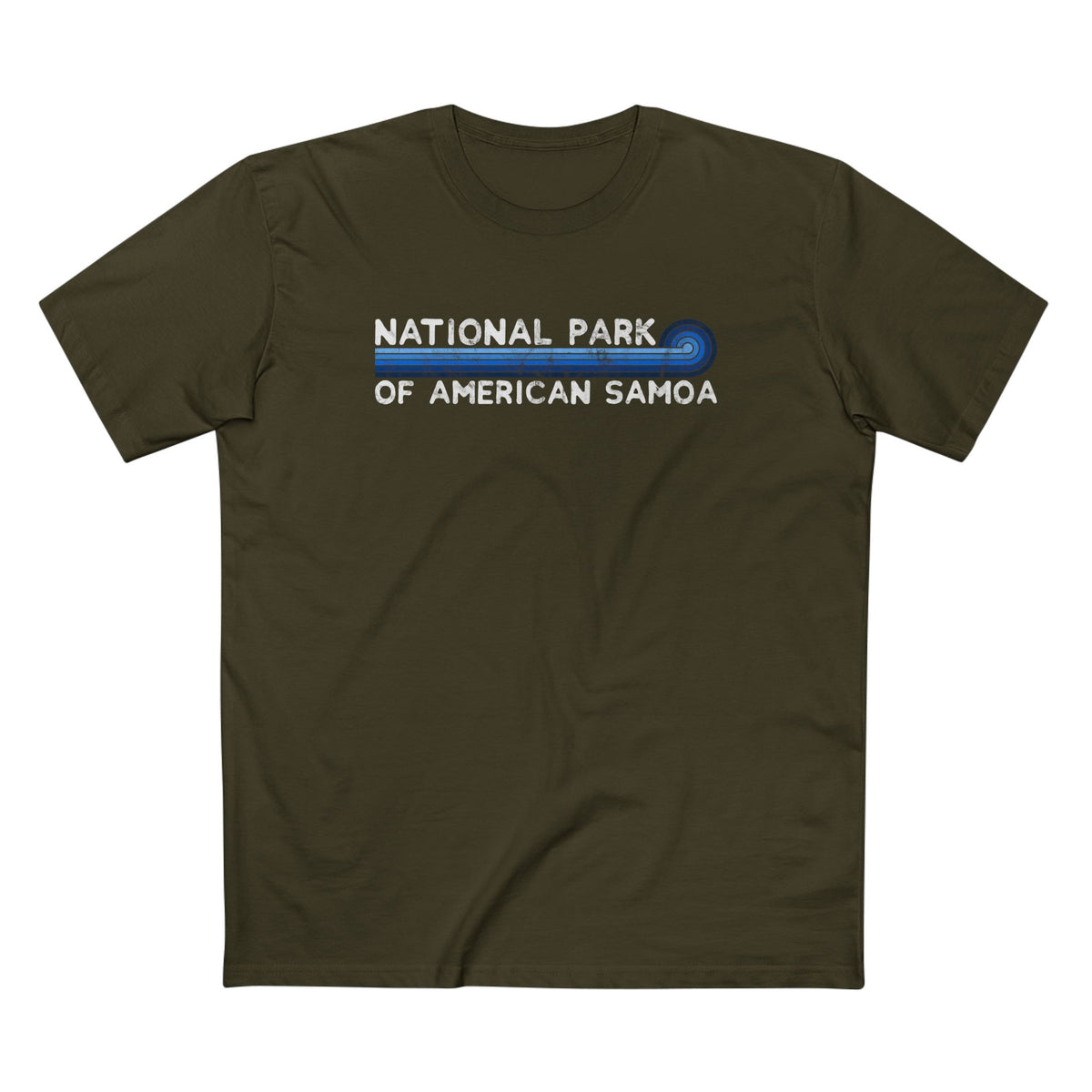 National Park of American Samoa T-Shirt - Blue Vintage Stretched Sunrise in Army