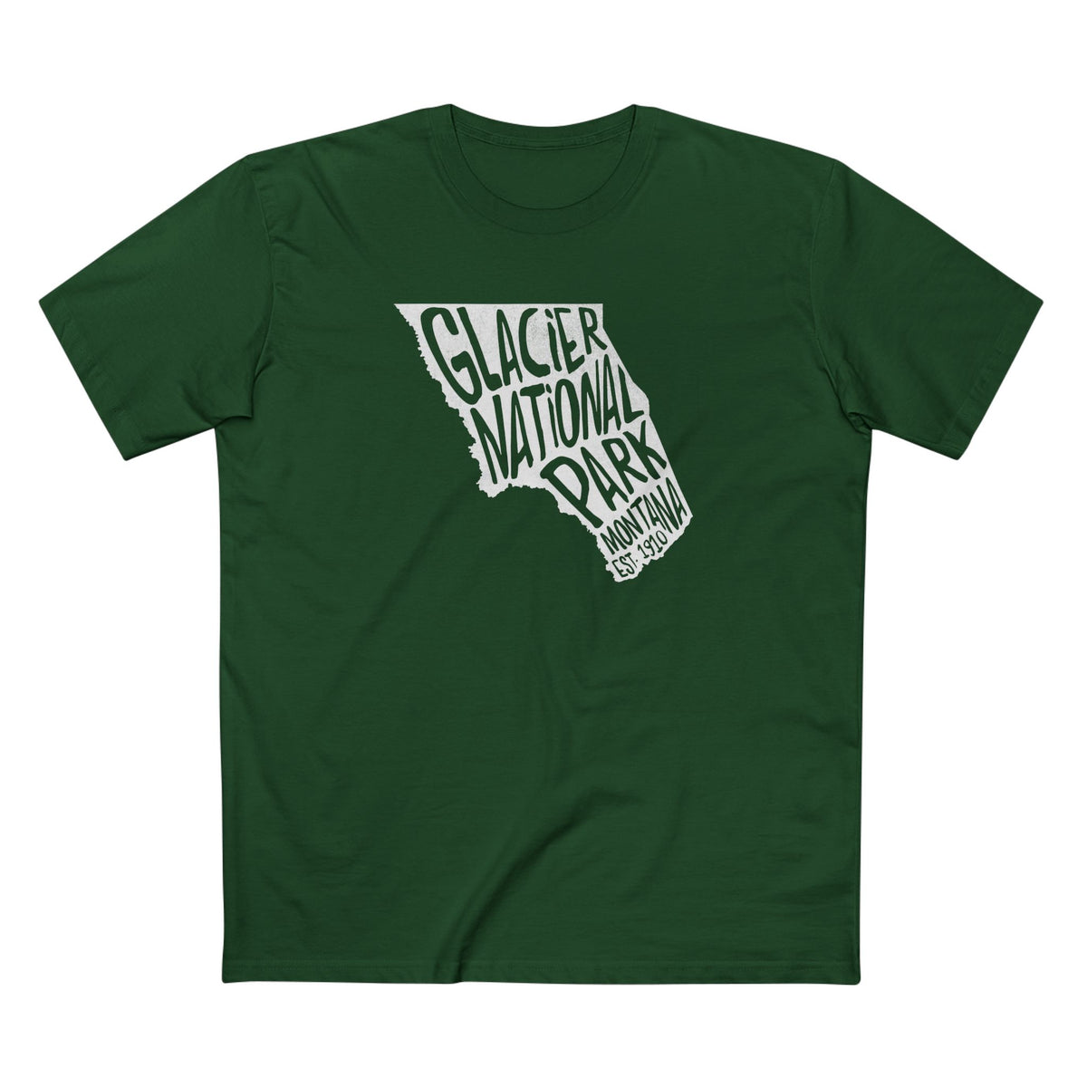 Glacier National Park T-Shirt - Map in Forest Green