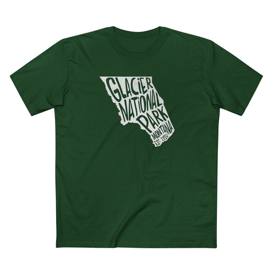 Glacier National Park T-Shirt - Map in Forest Green