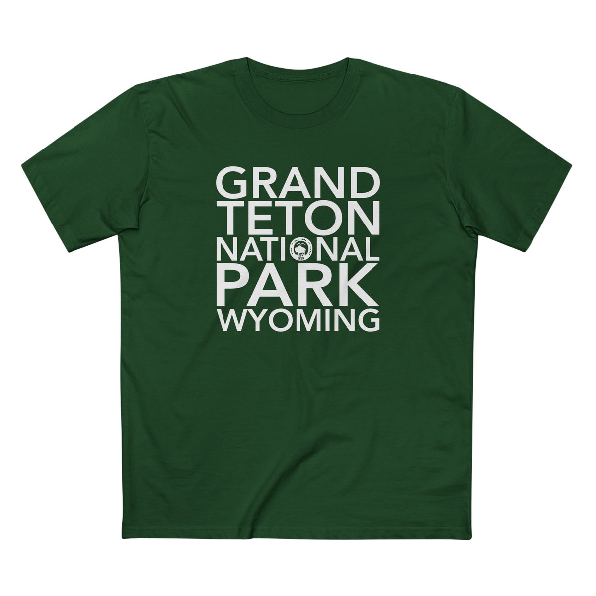 Grand Teton National Park T-Shirt Block Text in Forest Green
