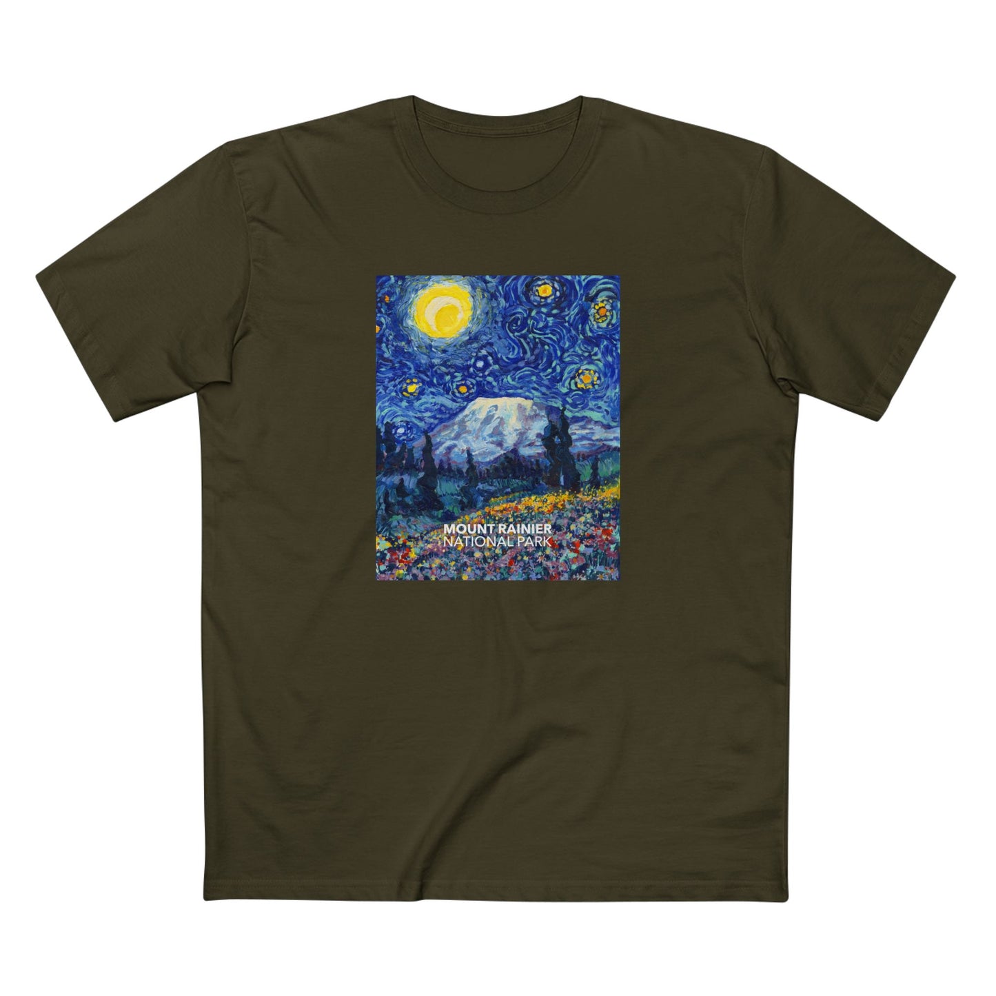 Mountain Rainier National Park T-Shirt - The Starry Night in Army