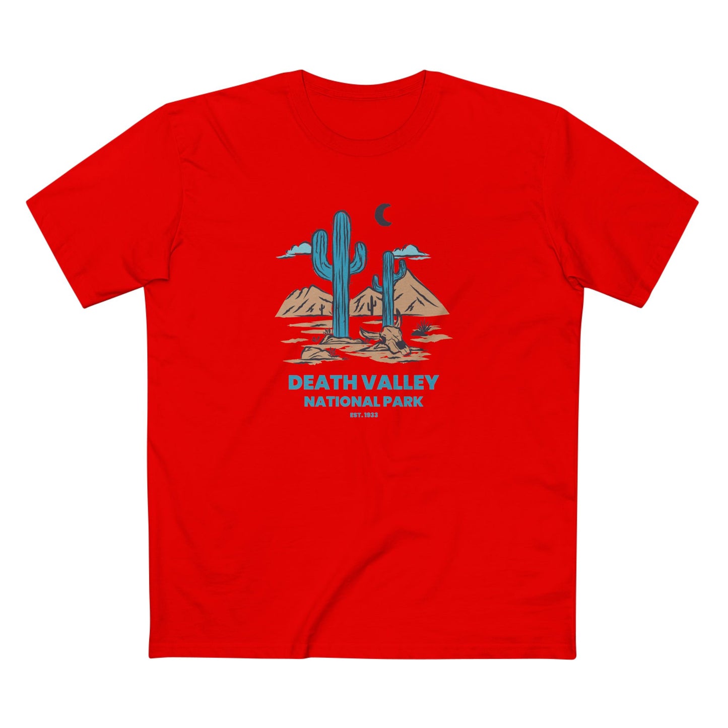 Death Valley National Park T-Shirt - Blue Cacti in Red