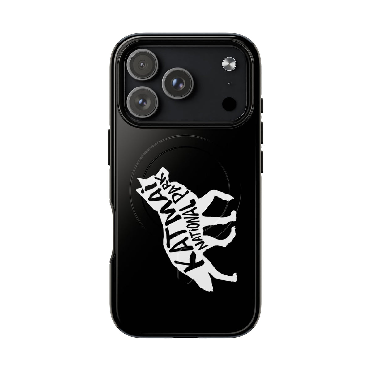 Katmai National Park iPhone case with MagSafe featuring wolf artwork.