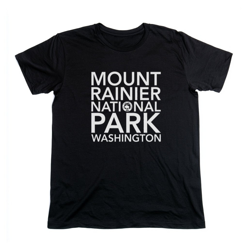 Mount Rainier National Park T-Shirt Block Text in Black