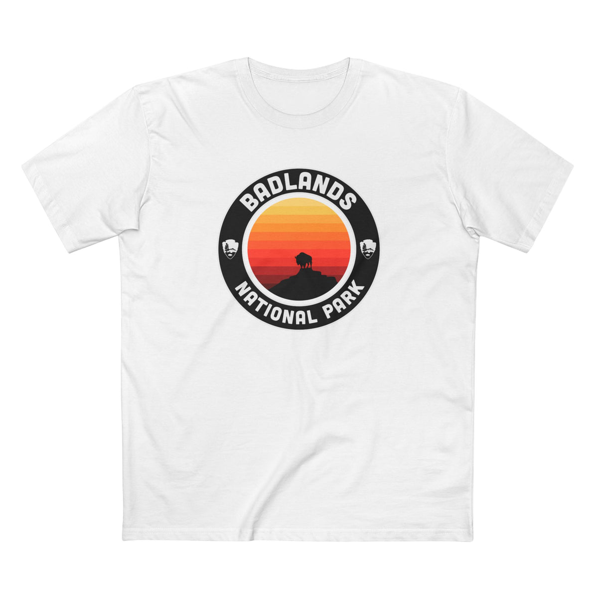 Badlands National Park T-Shirt - Round Badge Design in White