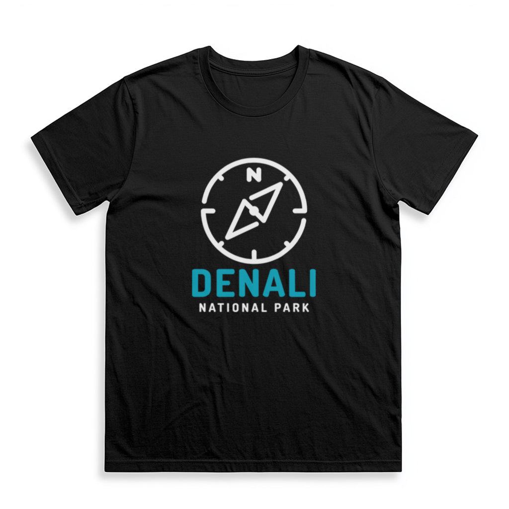 Denali National Park T-Shirt Compass Design in Black