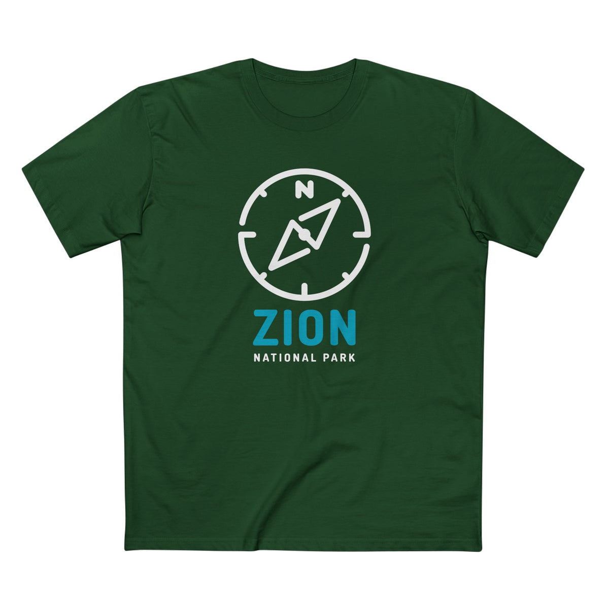 Zion National Park T-Shirt Compass Design in Forest Green