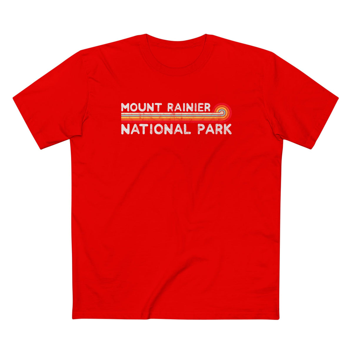 Mount Rainier National Park T-Shirt - Vintage Stretched Sunrise in Red