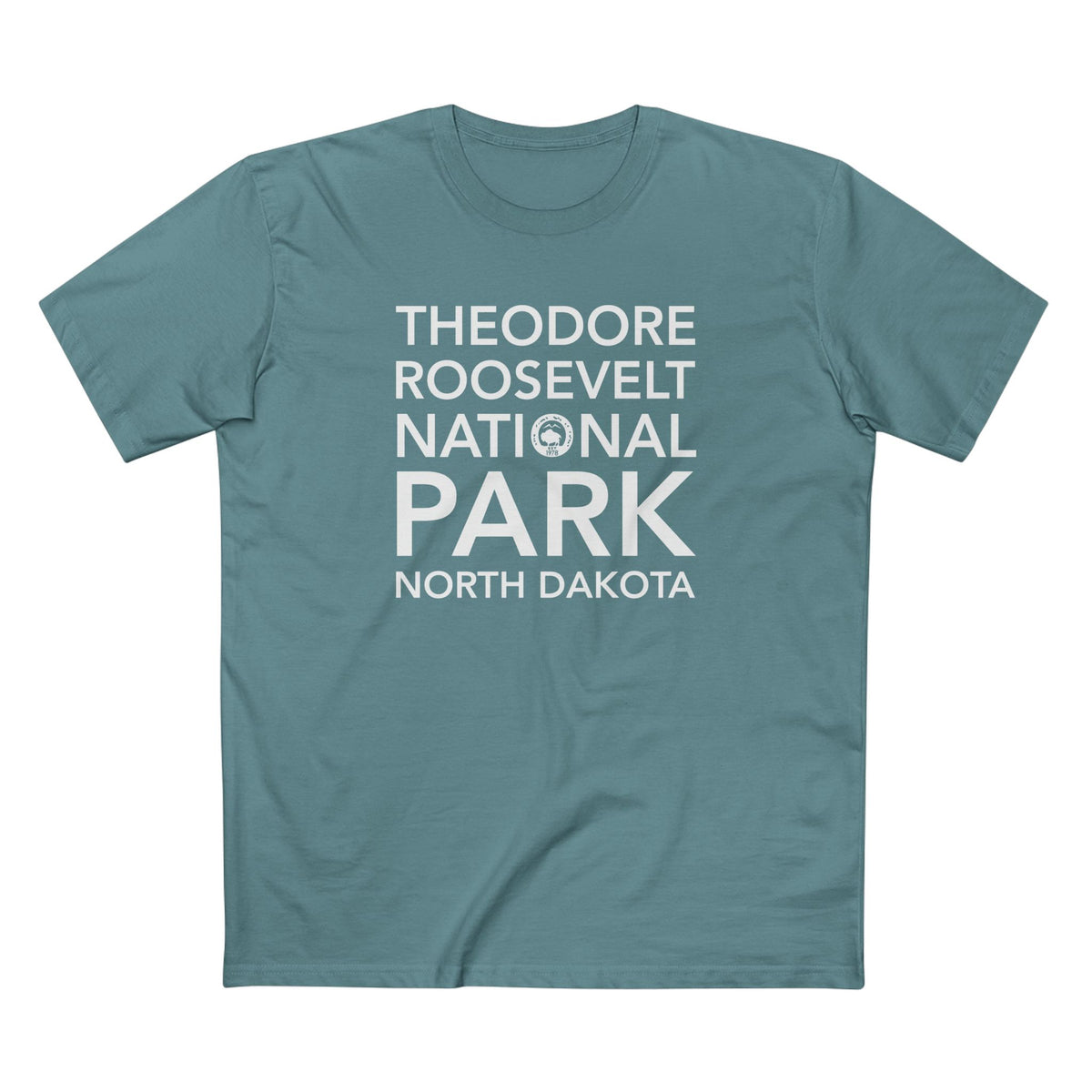 Theodore Roosevelt National Park T-Shirt Block Text in Slate Blue