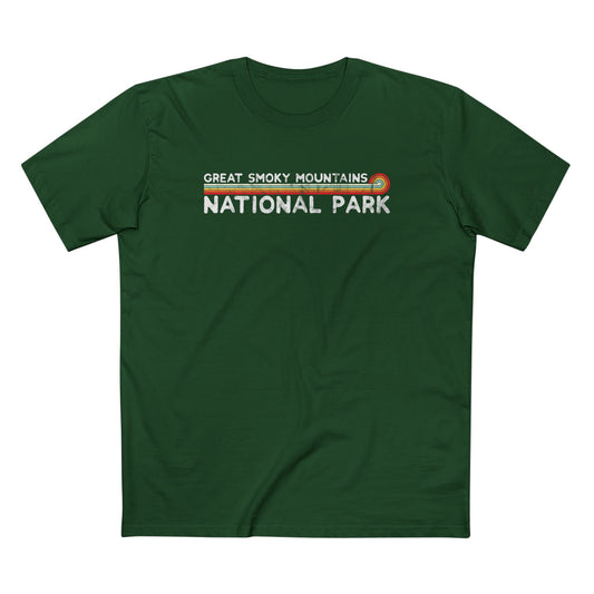 Great Smoky Mountains National Park T-Shirt - Vintage Stretched Sunrise in Forest Green