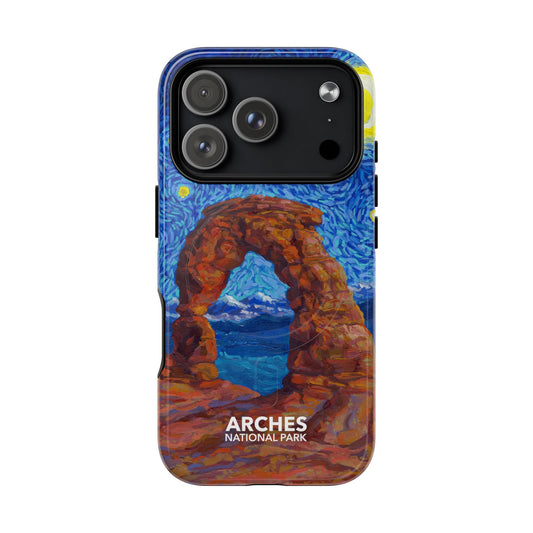 Arches National Park iPhone case with MagSafe featuring Starry Night artwork.