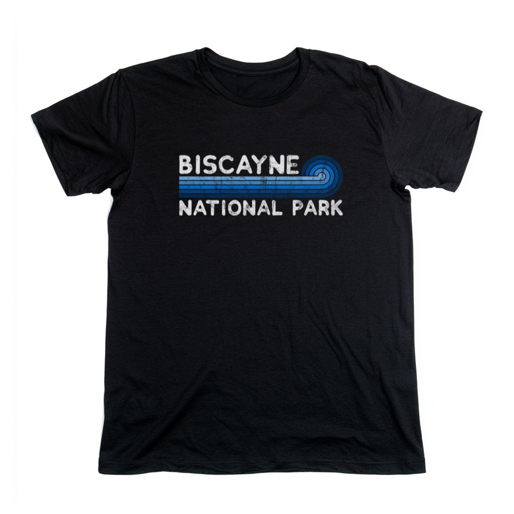 Biscayne National Park T-Shirt - Blue Vintage Stretched Sunrise in Black