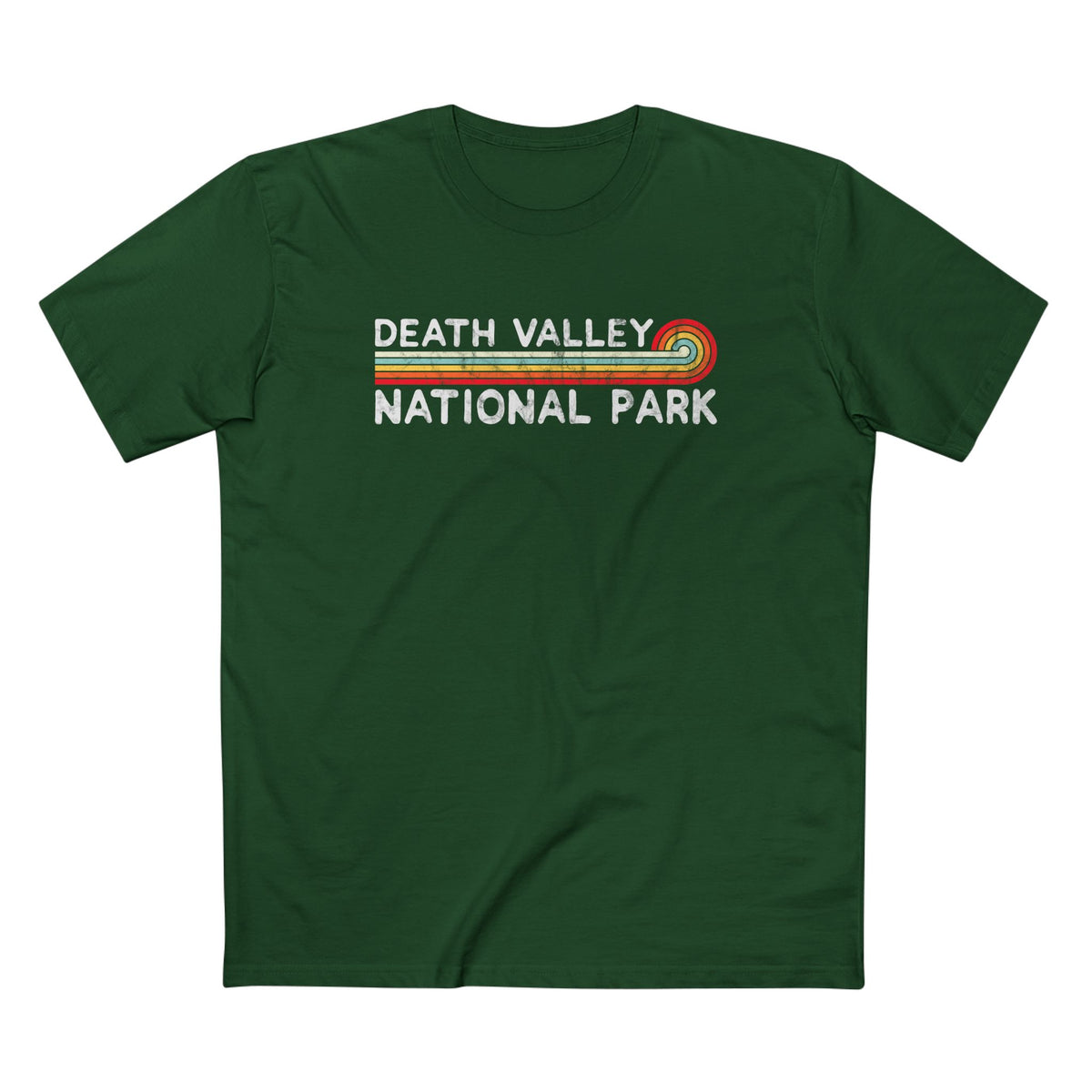 Death Valley National Park T-Shirt - Vintage Stretched Sunrise in Forest Green