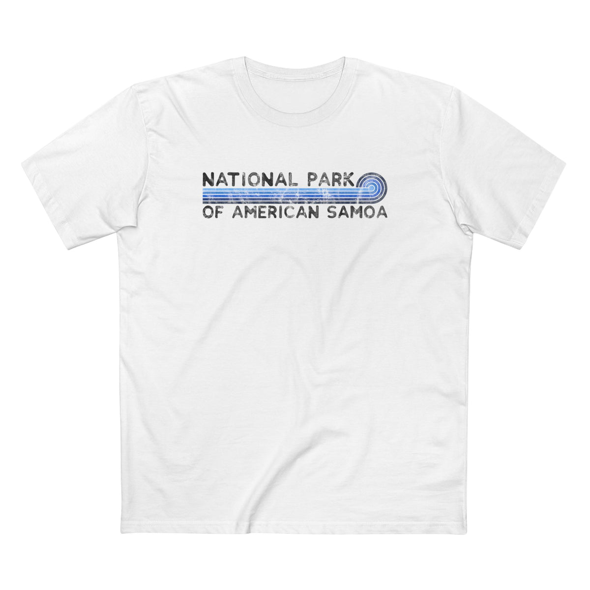 National Park of American Samoa T-Shirt - Blue Vintage Stretched Sunrise in White