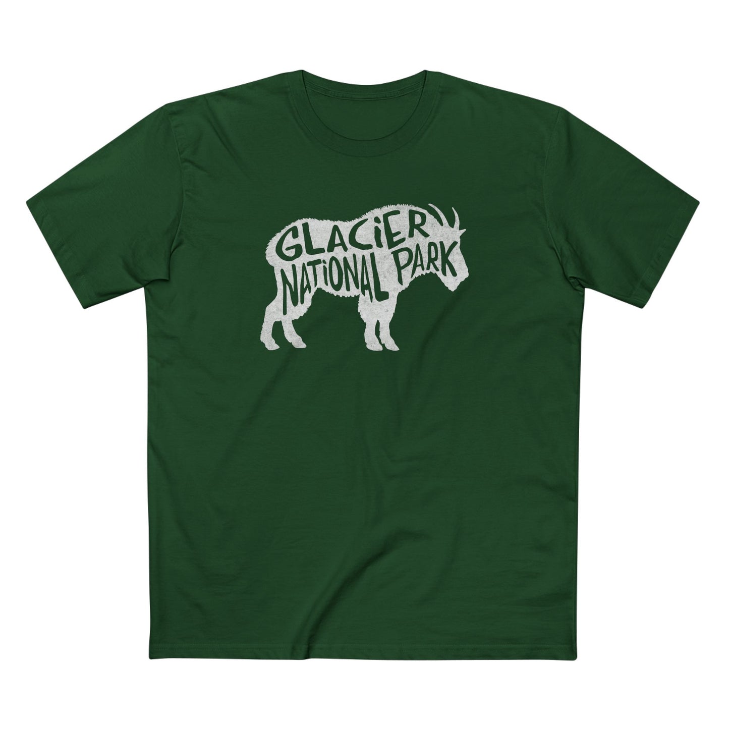 Glacier National Park T-Shirt - Mountain Goat in Forest Green